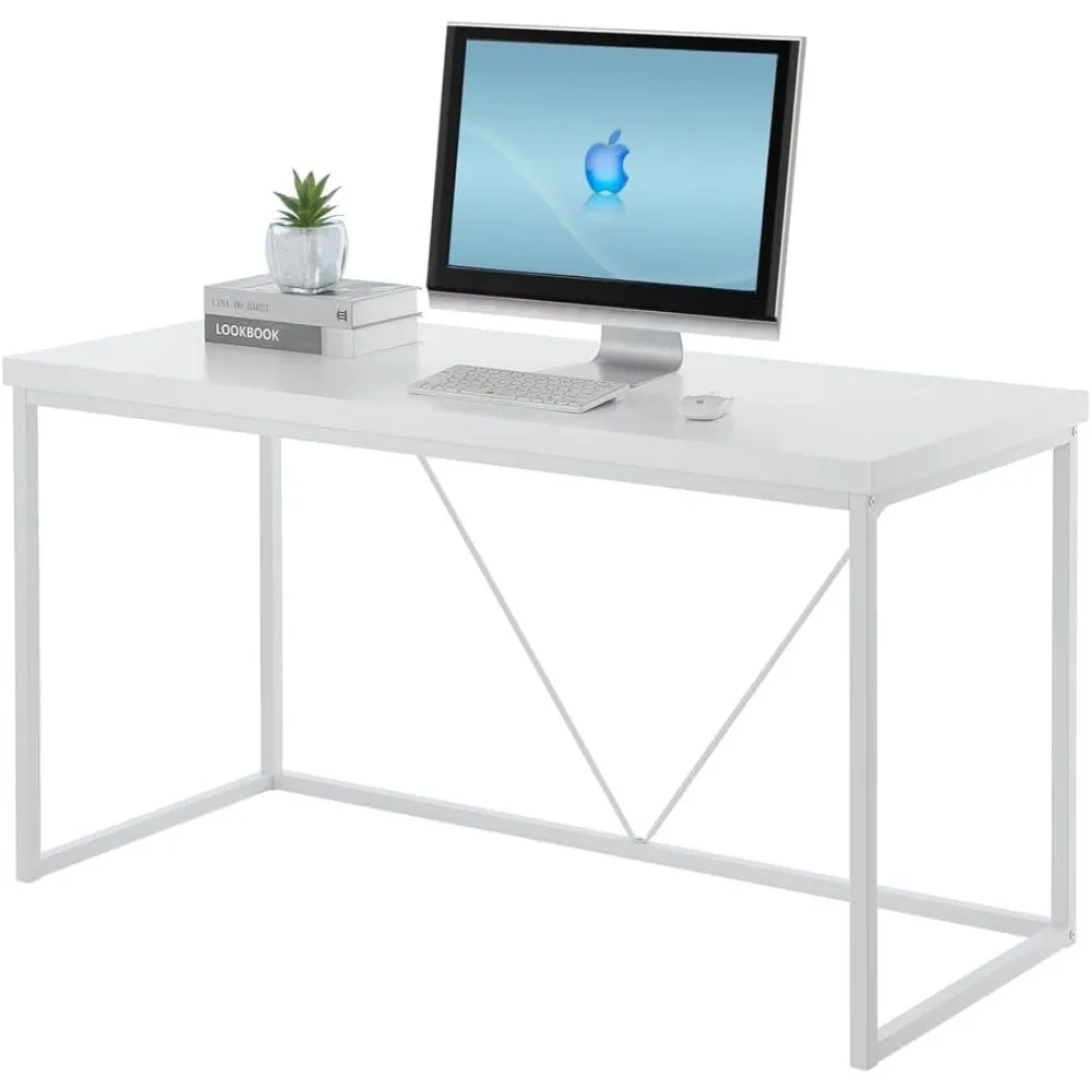 

Metal and Wood Computer Desk, Modern Rustic Work Study Writing Table for Living Room Bedroom, White Oak