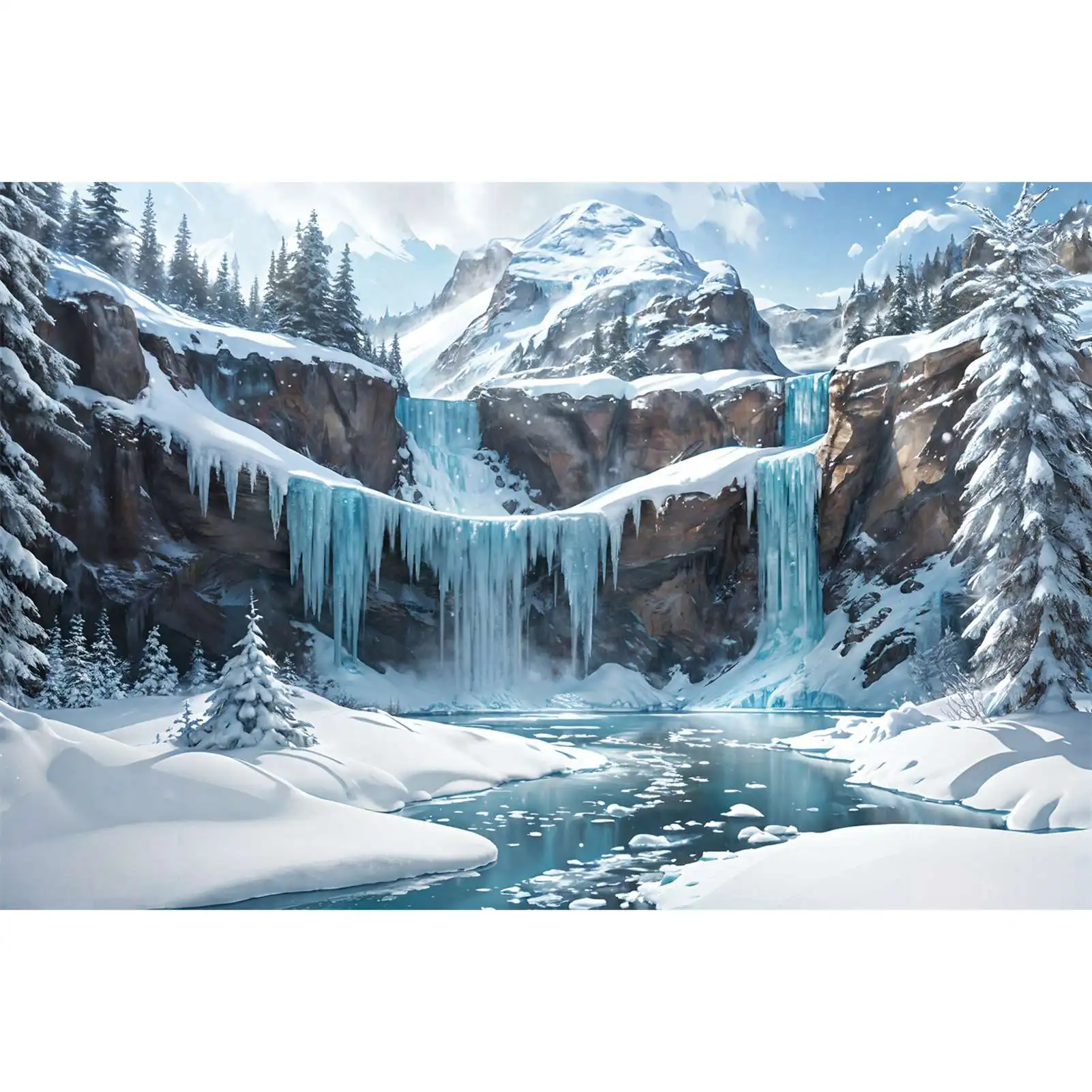 Zimowe tło fotografii zamarzniętego wodospadu Bluey Snow Mountains spersonalizowane tło zdjęcie dziecka stoiska fotograficznego