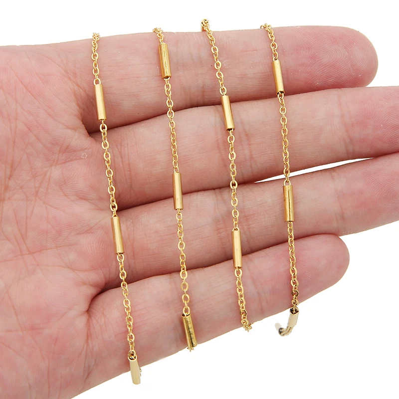 1Meter 1.5mm Stainles Steel Cross Chains with 8mm Gold Tube for Women Necklace Bracelet Chain Jewelry Making Supplies Bulk
