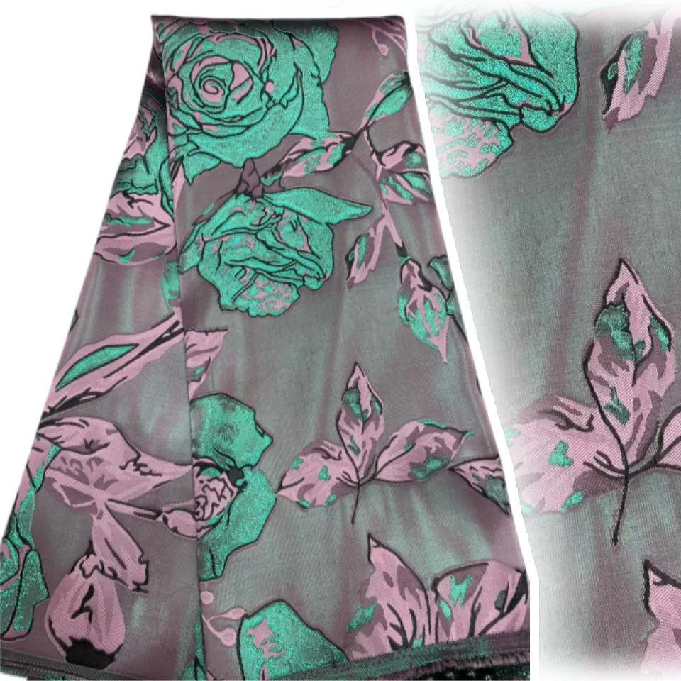 

2026 Hot Sale African Brocade Lace Fabric Nigerian Jacquard Lace Fabric Organza Lace for Evening Prom Women Dresses 5 Yards 1963