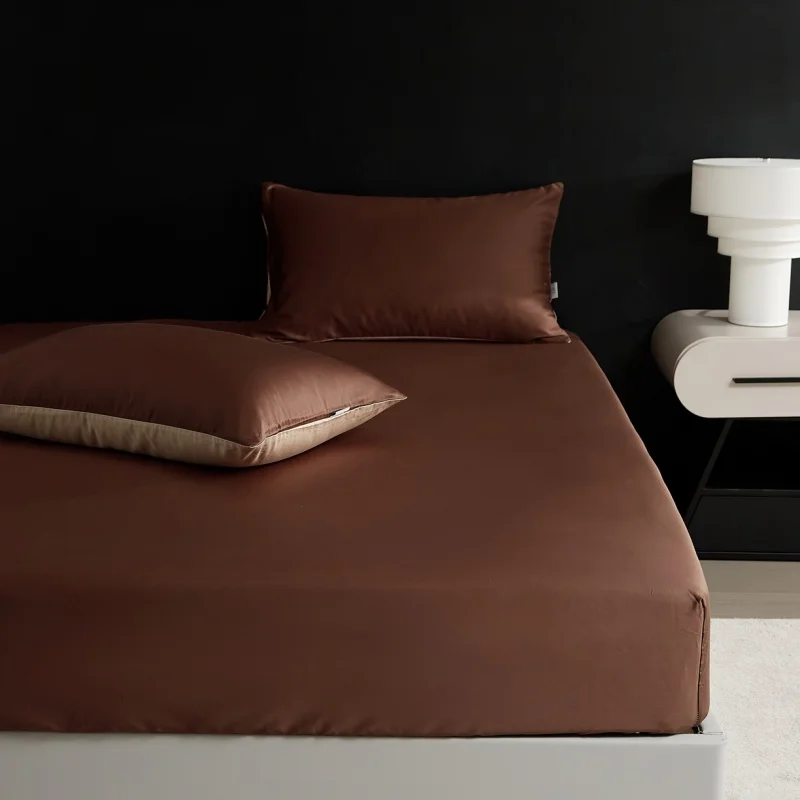 Coffee Fitted Sheet Hot Sleeper Cooling Mattress Cover Silky Lyocell Fiber Home Hotel Double Bed Sheets 180*200cm*1pc Man Gift