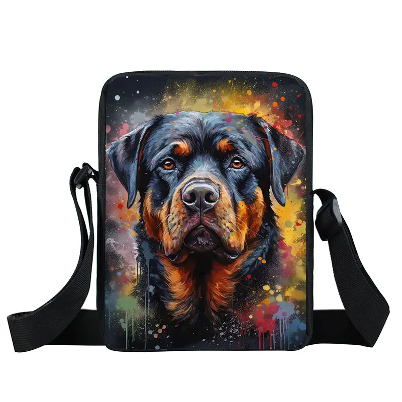 Watercolor Graffiti Dogs Printing Crossbody Bag German Shepherd Doberman Shoulder Bags for Travel Teenage Male Messenger Bag