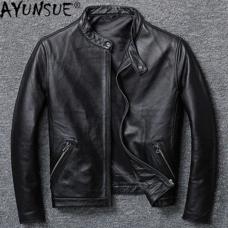 

AYUNSUE 100% Real Cowhide Genuine Leather Jacket Men Clothes Autumn Coat Plus Size 5XL Coats Jaqueta Couro Legítimo Masculino