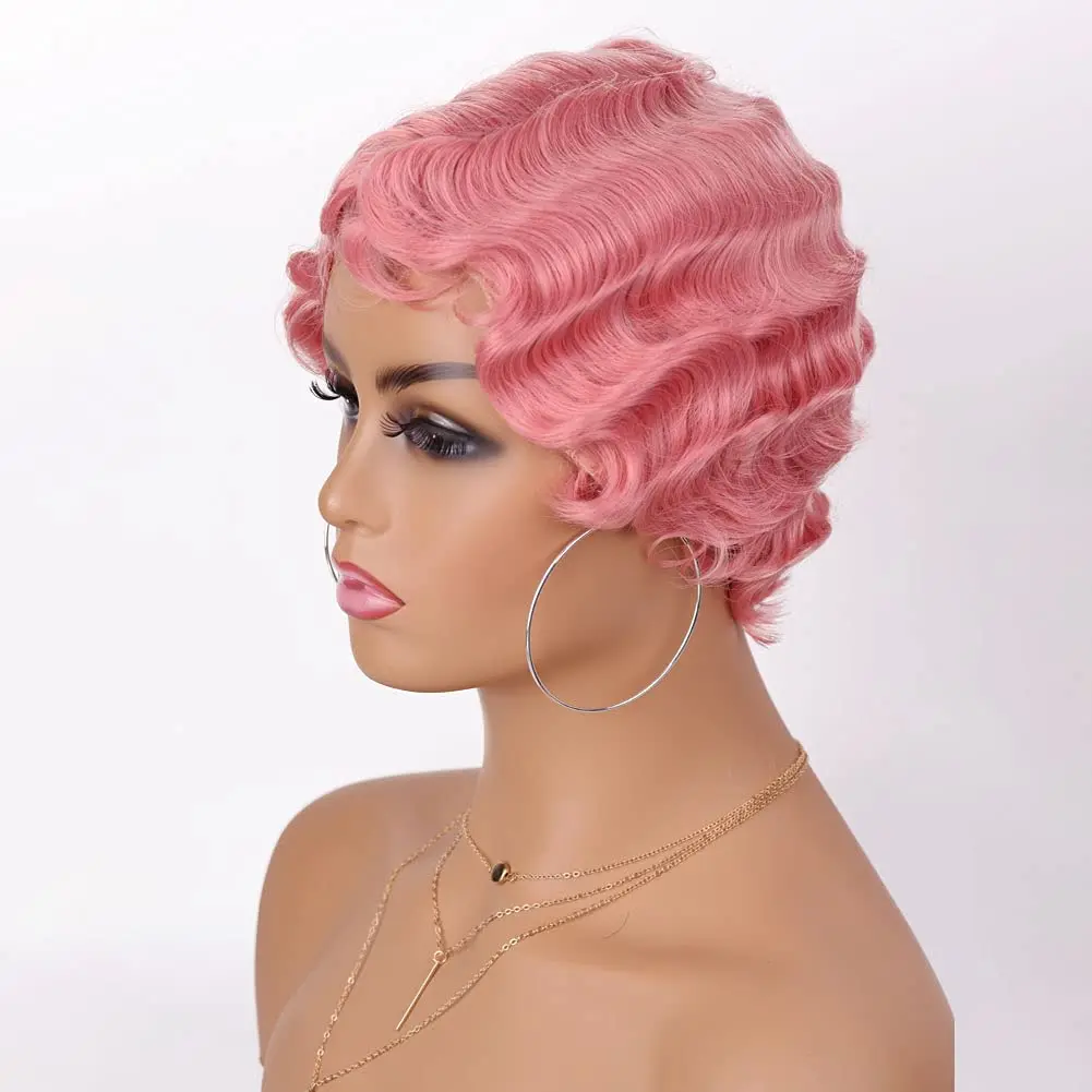 Finger Wave Synthetic Wig Short Mommy Hair Curly Wigs for Black Women Lady Nuna Wig 1920s Cosplay Costume Halloween Party