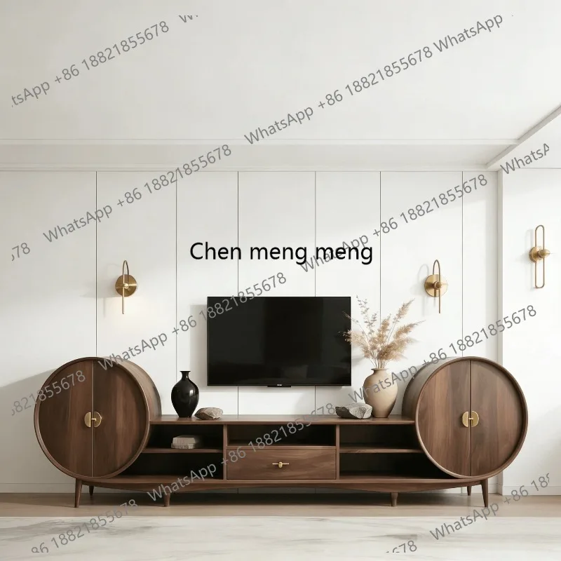 

New Chinese medieval black walnut solid wood new TV cabinet combination family villa hotel large apartment