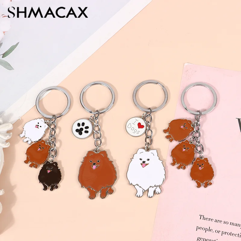 Llaveros de Pomerania para perro, colgante para bolso de Mascota, adornos para coche, regalos