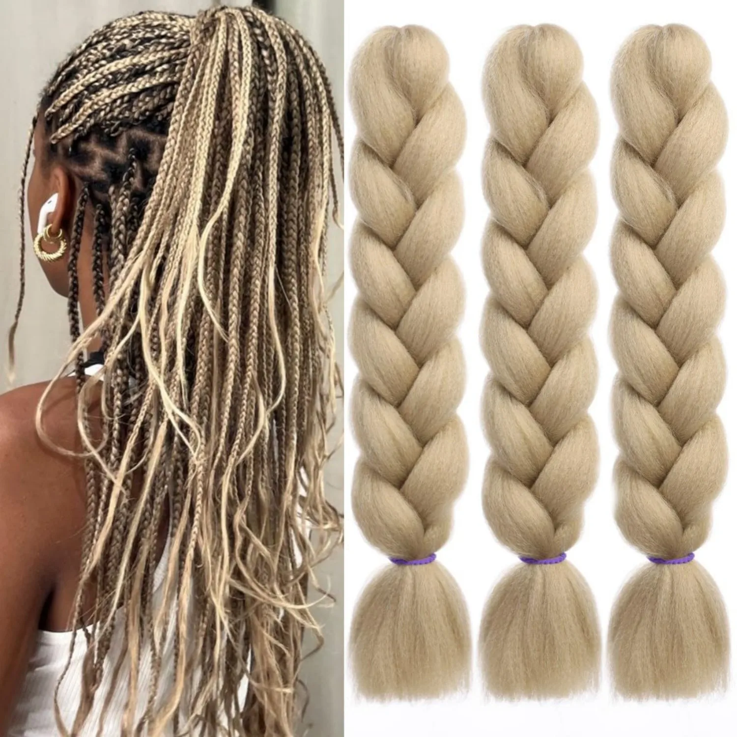 

24 Inch Jumbo Braiding Hair Extensions for Twist Box Braids Crochet Hair High Temperature Synthetic Fiber Single Color for Women