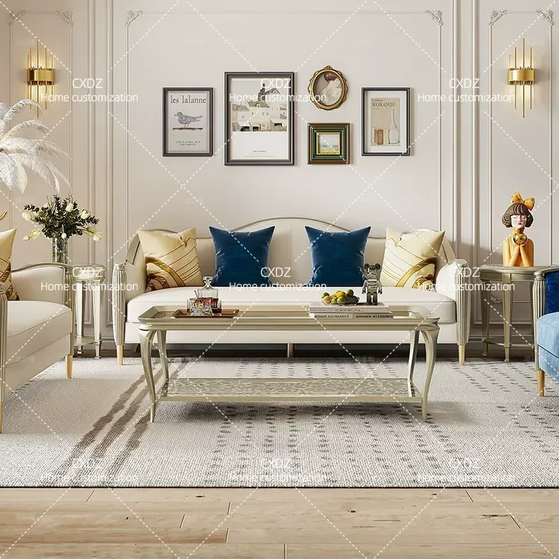 Rectangular Solid Wood Coffee Table with Hollow Glass Top Simple Cream Style Light Luxury Tea Table for Living Room Furniture