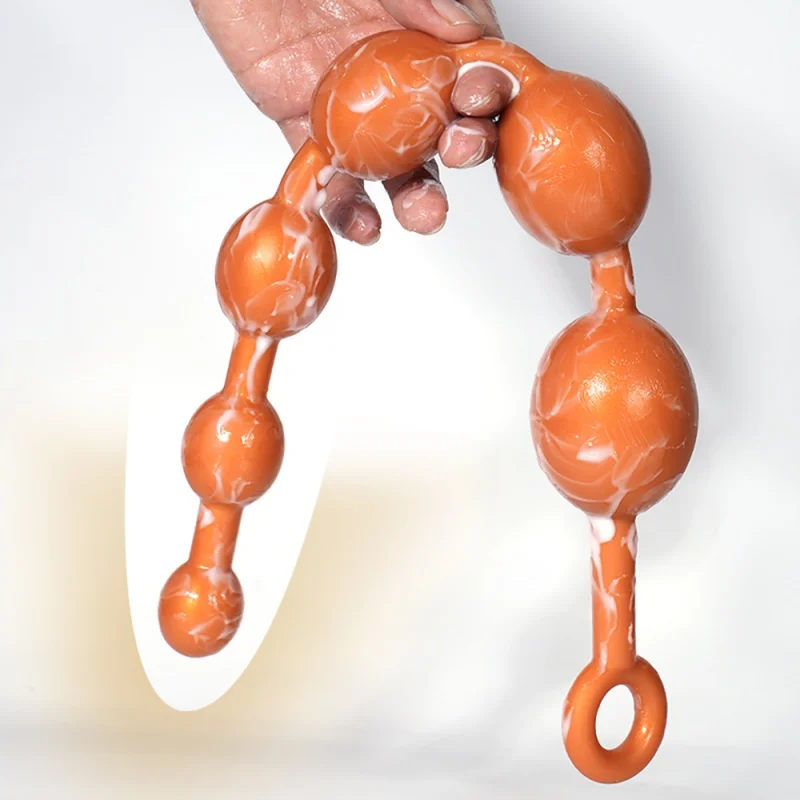 Anal plug with pull ring 6 beads butt plug gradient size soft/hard silicone anus prostate massage masturbation sex toy women men