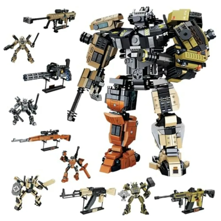 

5 in 1 DIY Assembling Warrior Mech Model Building Blocks Set 1881 Pieces Bricks Collectible Gun Military Weapon Toy Set Gift fo