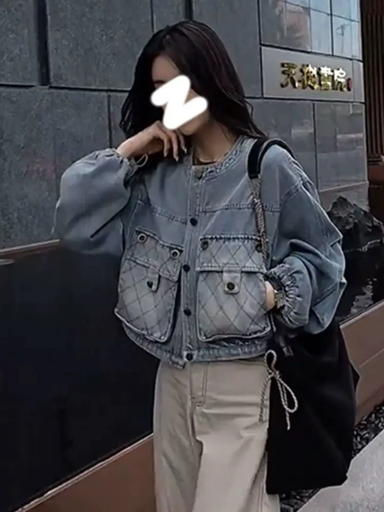 Trend Short Jeans Jacket Women's Coat Spring/autumn New Vintage High-Quality Denim Baseball Jacket Long Sleeve Pockets Buttons