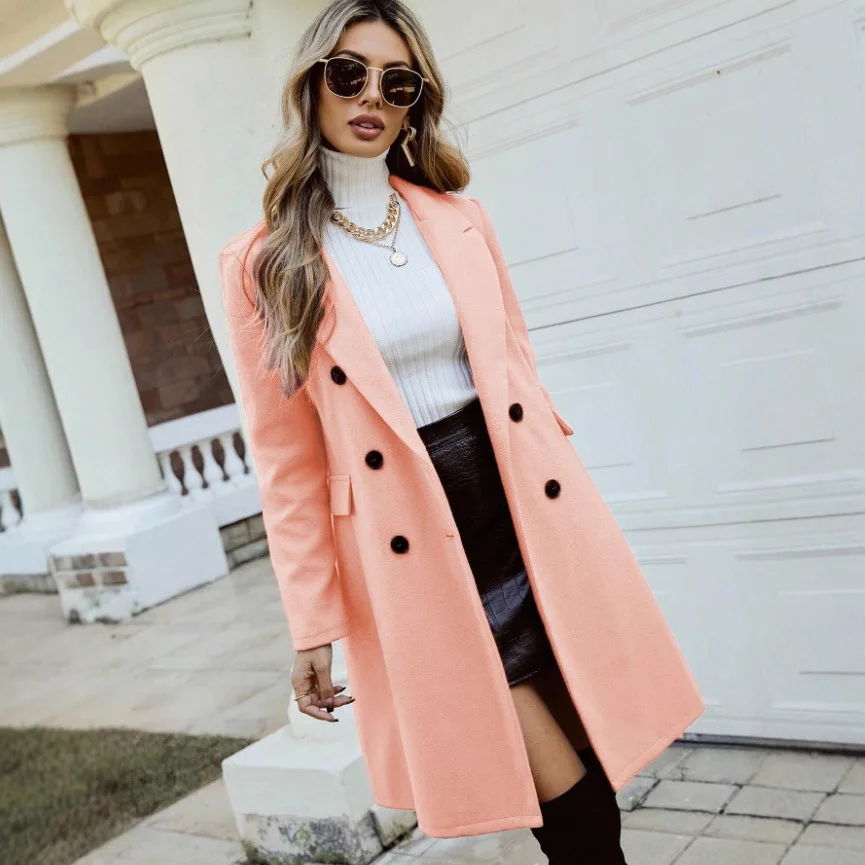

2025 Autumn Winter Coat With Turn-Down Collar, Double-Breasted, Reversible Woolen Jacket