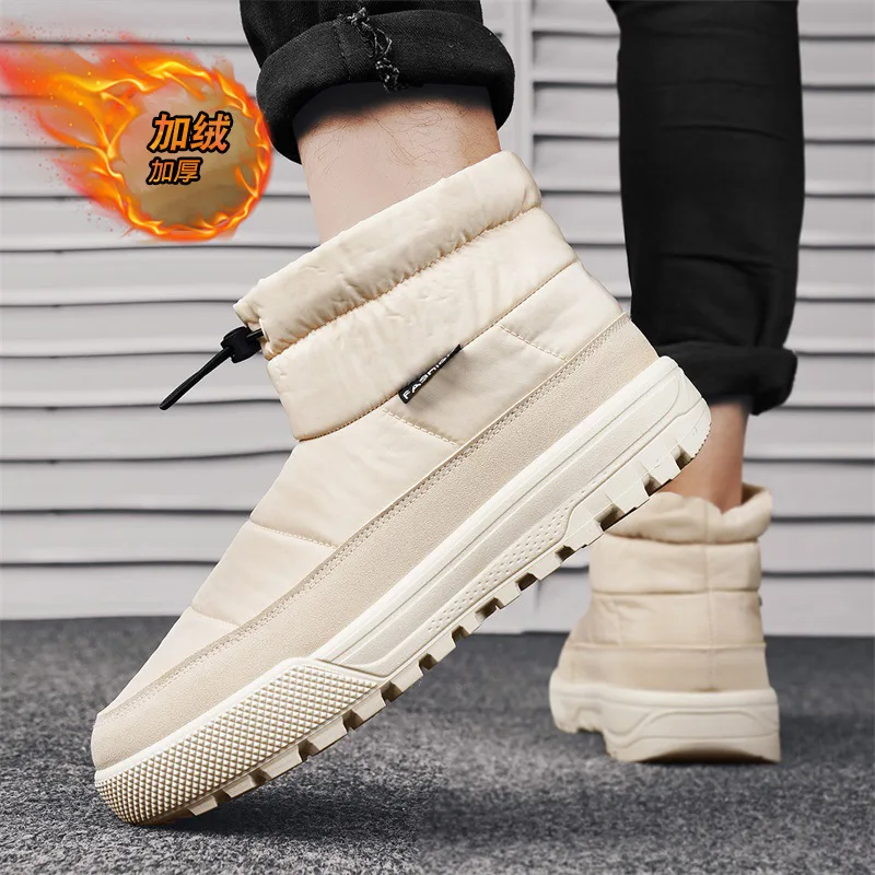 Men Winter Boots Down Cloth Plus Velvet Cold-proof Warm High-top Cotton Shoes Daily Outdoor Warm Men Shoes Men\'s Snow Boots