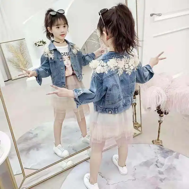 2021 new spring autumn/ summer Girls Kids denim jacket comfortable cute baby Clothes Children Clothing