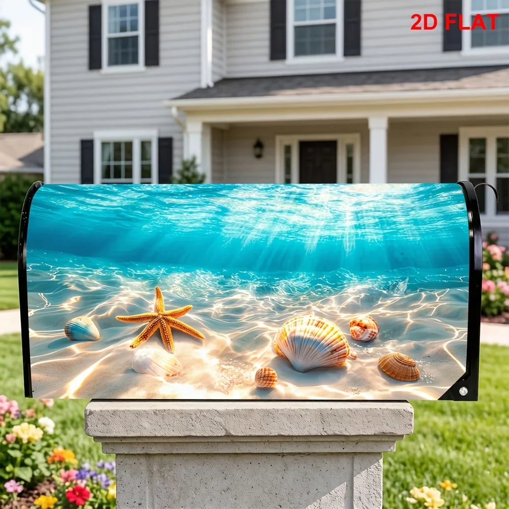1pc Underwater beach mailbox cover,starfish and seashells,suitable for outdoor mailbox decoration for spring,summer,yard,gardens
