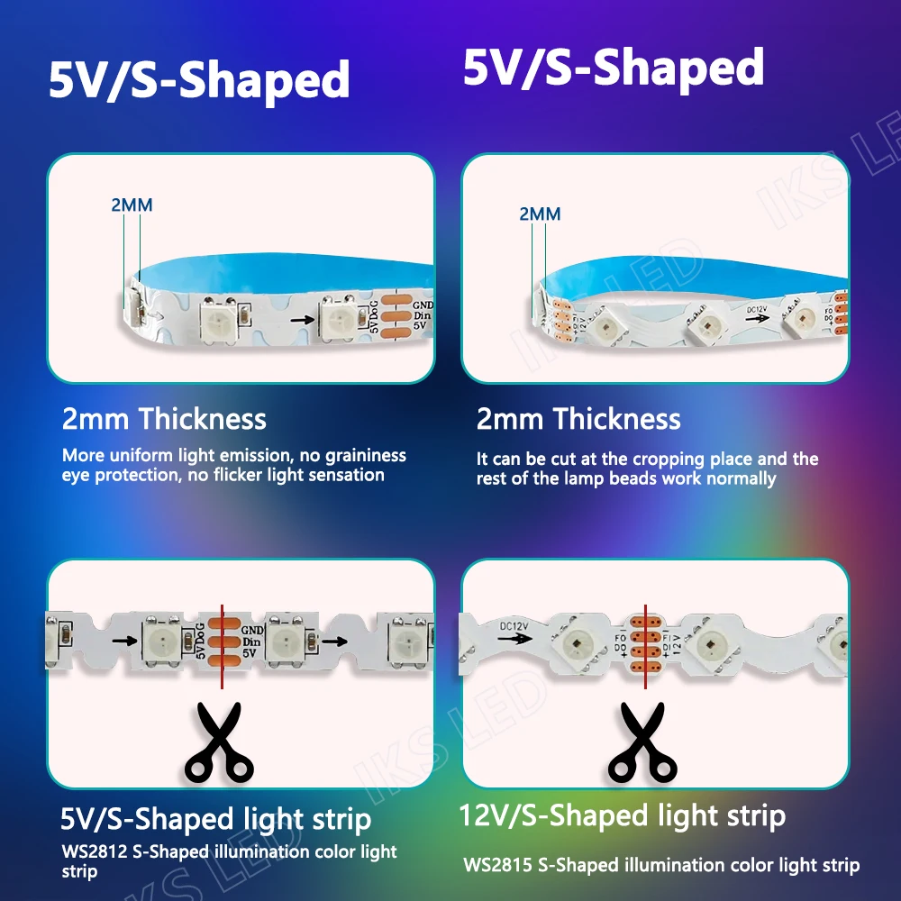 DC12V WS2815 8 مللي متر الذكية RGB بكسل LED قطاع تيار مستمر 5 فولت WS2812 عنونة بشكل فردي IC 30/60/144 بكسل/المصابيح/م ضوء الشريط
