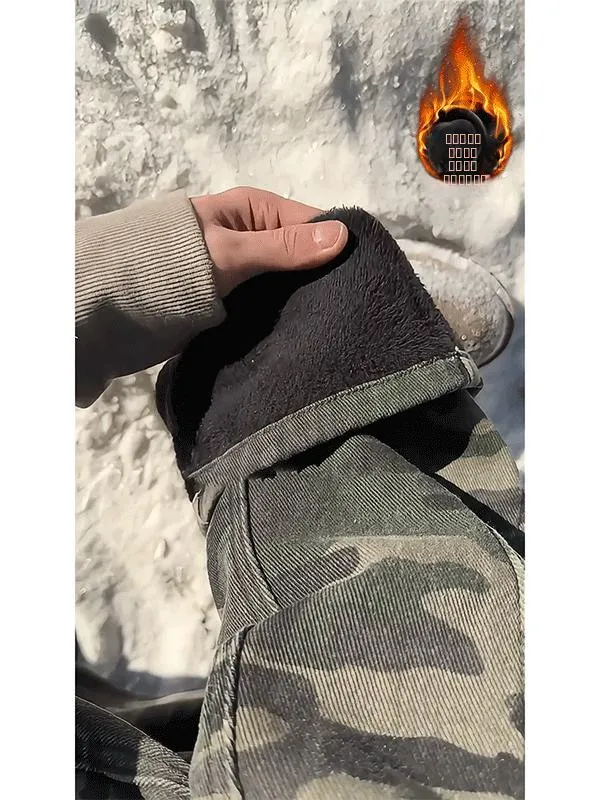 

Thickened Camouflage Work Pants Men's Winter Fleece Straight Leg Jeans Bootcut Trousers Youth Trendy Cotton Polyester Blend
