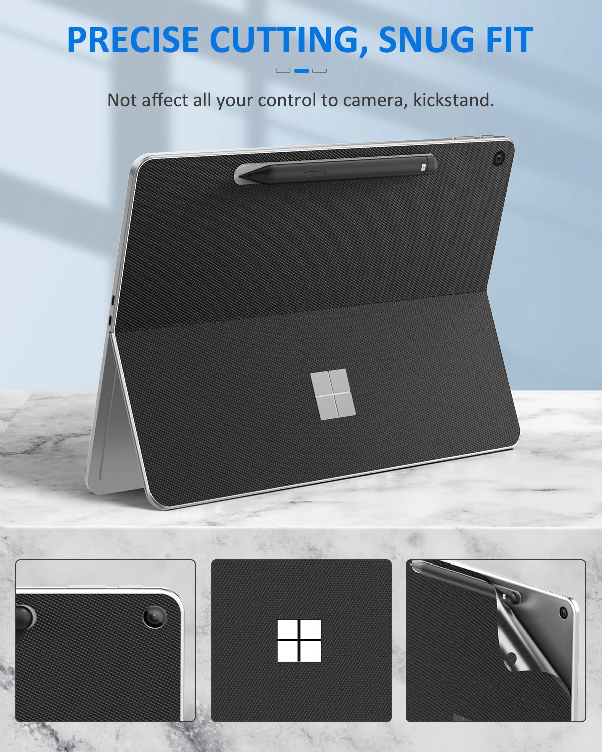 ملصق لاصق خلفي للكمبيوتر اللوحي من MoKo لجهاز Microsoft Surface Pro مقاس 12 بوصة 2025، غطاء حماية من جلد البولي يوريثان لغطاء جلد الجسم
