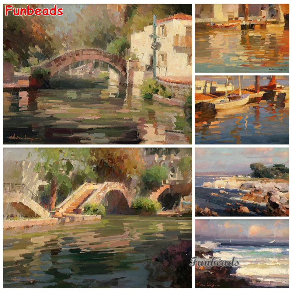 DIY 5D Diamond Painting Full Drill Coastal oil painting landscape Diamond Mosaic Rhinestone Embroidery Kits Home decor GG321