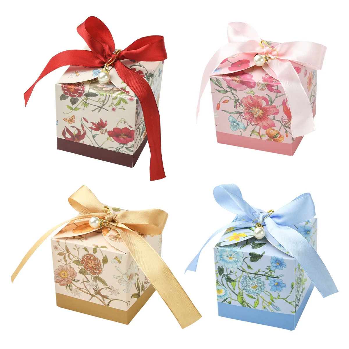 

20 Pcs Floral Printed Cardboard Gift Boxes For Christmas Wedding Gift Packaging