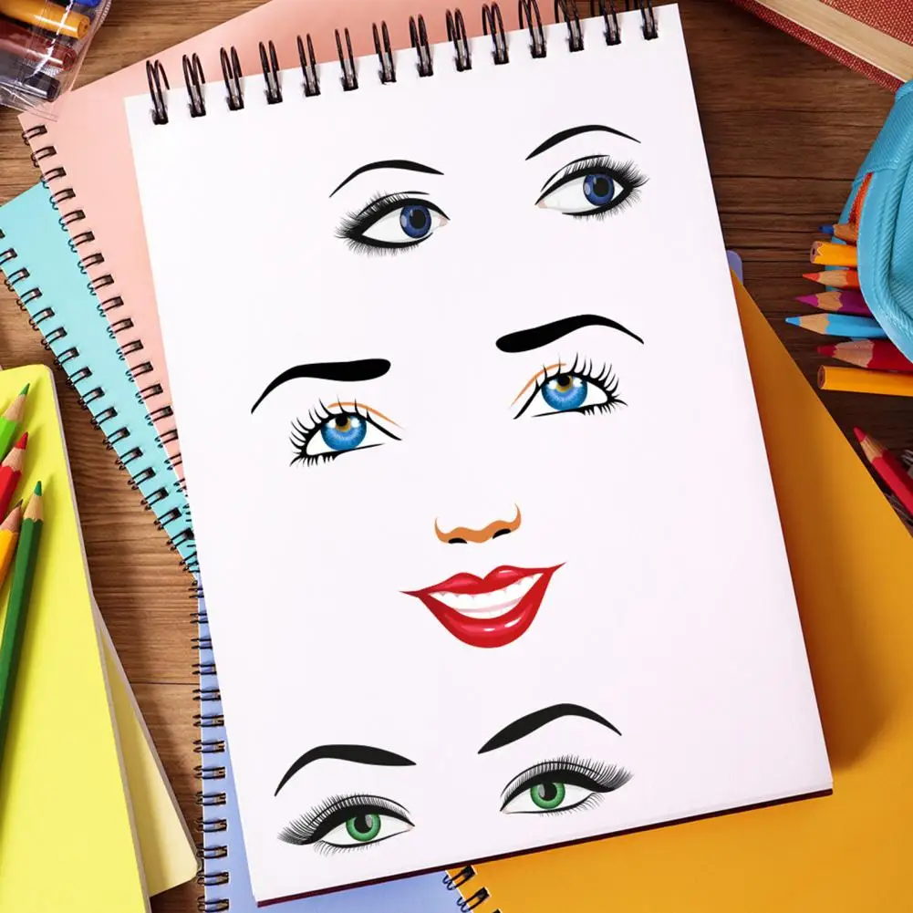 1/2 Sheets Face Expression Sticker Waterproof PVC Self-adhesive Women Facial Feature Eye Eyebrow Mouth Nose Decoration Decal