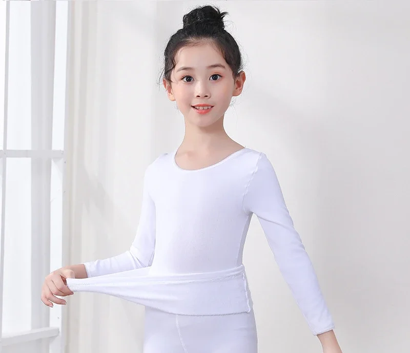 Children\'s White Dance Bottoming Shirt Practice Dance Wear Flesh-colored Bottoming Top Tight-fitting Girl\'s Dance Performance