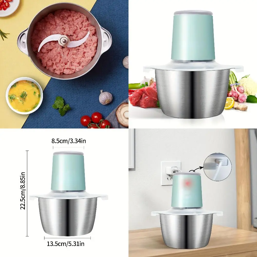 Food Processors, Meat Grinder ,  2L Stainless Steel Meat Blender Food Chopper For Meat, Vegetables, Fruits And Nuts With 4 Sharp
