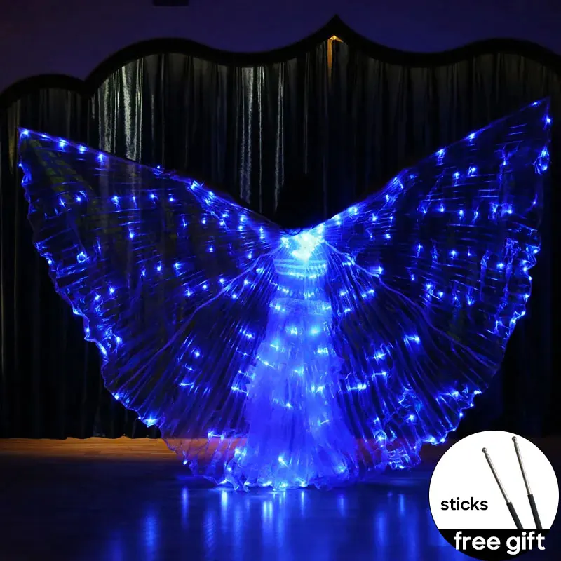 Belly Dance Colorful Alas 145cm LED Wing For Adult Performance Fluorescent Butterfly Isis Wings Carnival Festival Outfit Sticks