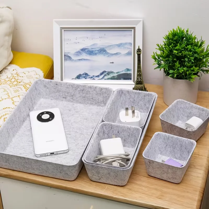 Drawer Felt Storage Box Soft Desk Drawer Organizer For Office Living Room Bedroom Dressing Table 8pcs Desktop Makeup Storage Hom