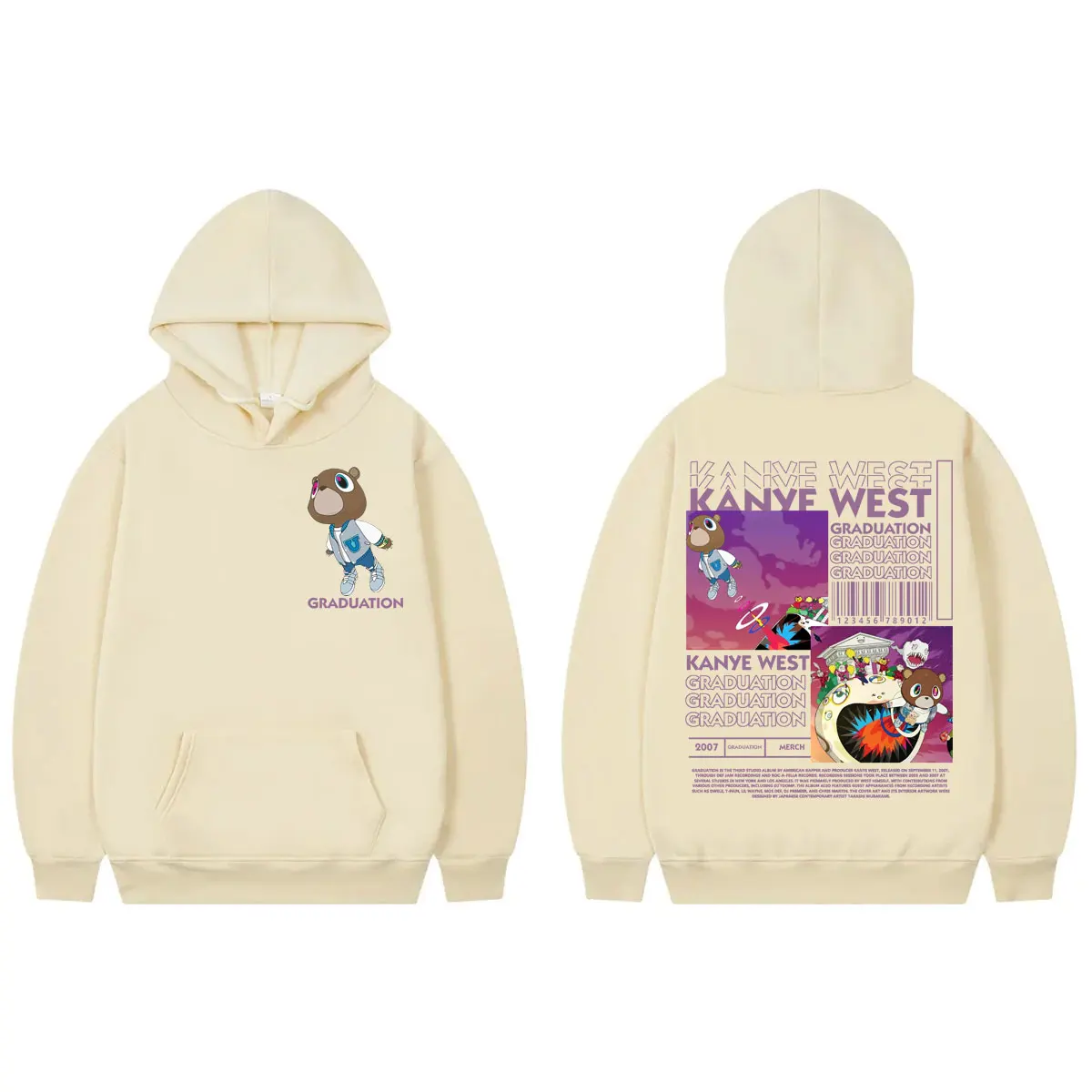 Rapper Kanye West Graduation Album Merch Hoodies Fashion Hip Hop Hooded Sweatshirts Men's Women's High Quality Fleece Pullovers
