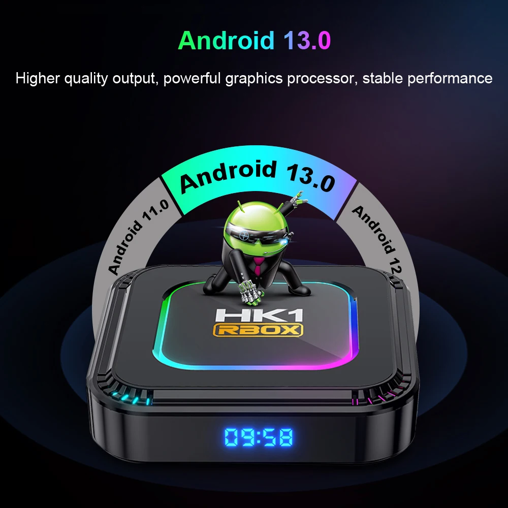 Smart TV Box HK1 RBOX K8 Android 13 8K Android TV Box RGB Light 4GB 128GB RK3528 WiFi6 BT 5.0 8K Video Media Player Set Top Box