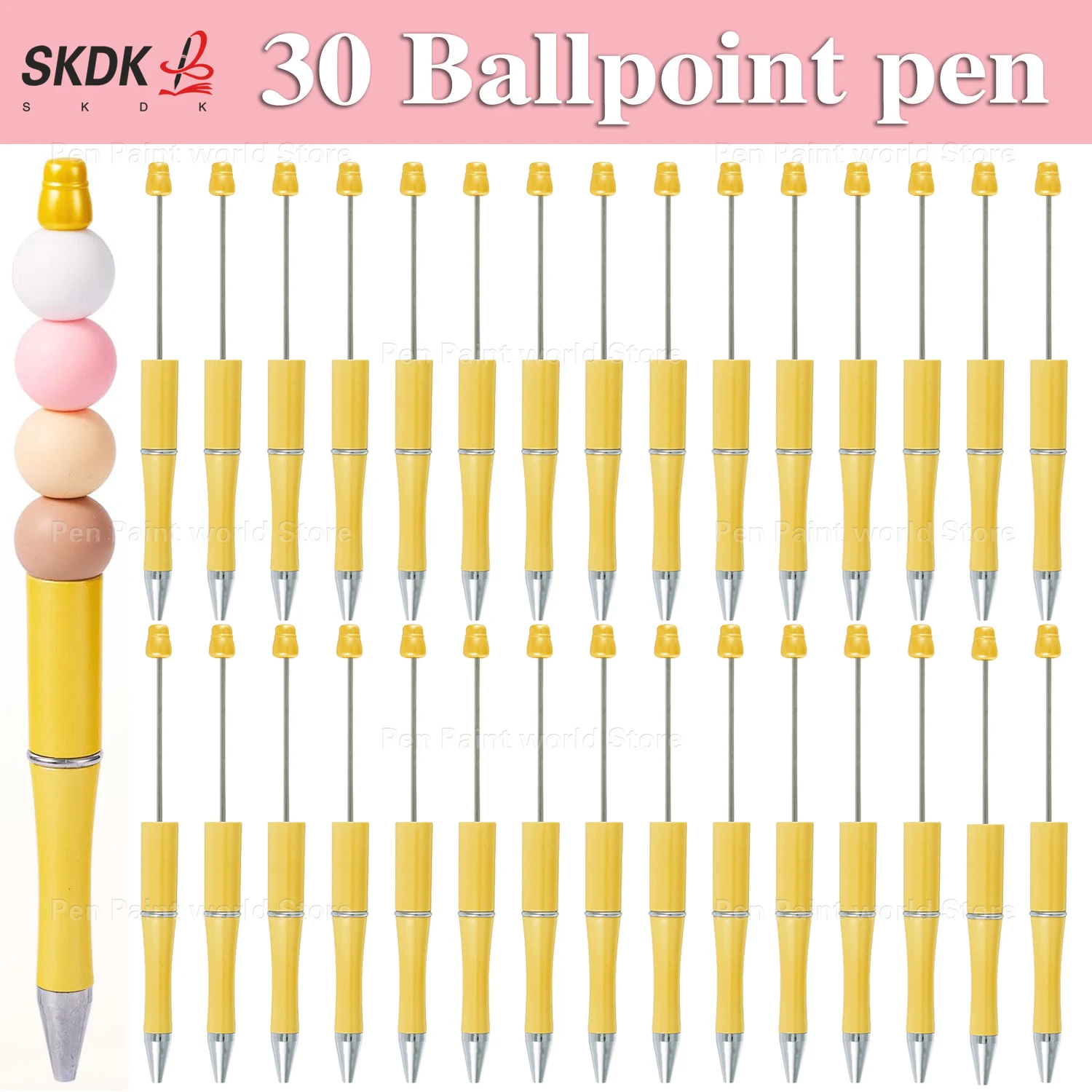 

30 шт. декоративная ручка с желтыми бусинами «сделай сам» — пластиковая шариковая ручка в подарок для вечеринок, журналов и творческих поделок