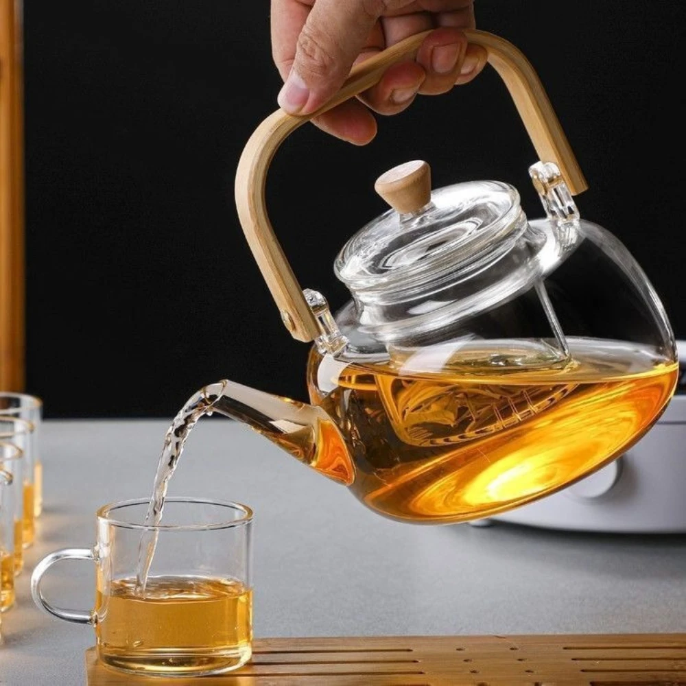 1000ML Glas-Teekanne mit Abnehmbarem Filter, Herdplattengeeignet, Hitzebeständiger Klarer Teebereiter, Wasserkessel für Losen Tee und Blütentee