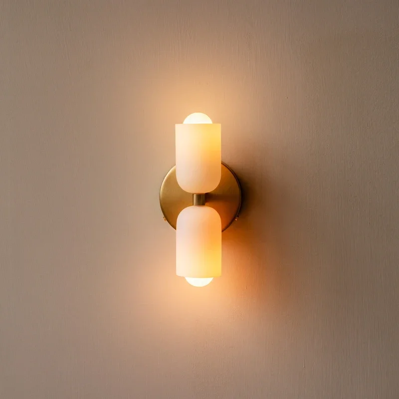 

French Cream Wind Wall Lamp Double Headed Bedroom Living Room Master Bedroom High Grade Medieval Staircase Design Glass Lamp