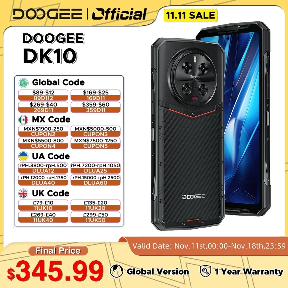 Смартфон глобальная версия DOOGEE DK 10, прочный телефон, 6,67 дюйма, 120 Гц, 2K, AMOLED дисплей, диммируемая емкость, 8020 дюйма, четырехъядерная камера Morpho, 50 МП, 120 Вт, 32 ГБ, 512 ГБ