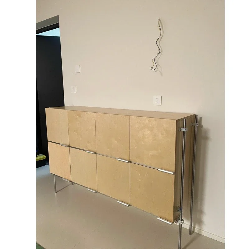 Simple birch ocean board dining side cabinet, living room against the wall optical axis, stainless steel entrance cabinet