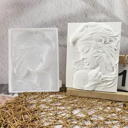 Eagle Girl Bust Gypsum Plaster Silicone Molds Home Wall Decoration Huntress Relief Statue Picture Cement Concrete Resin Mold