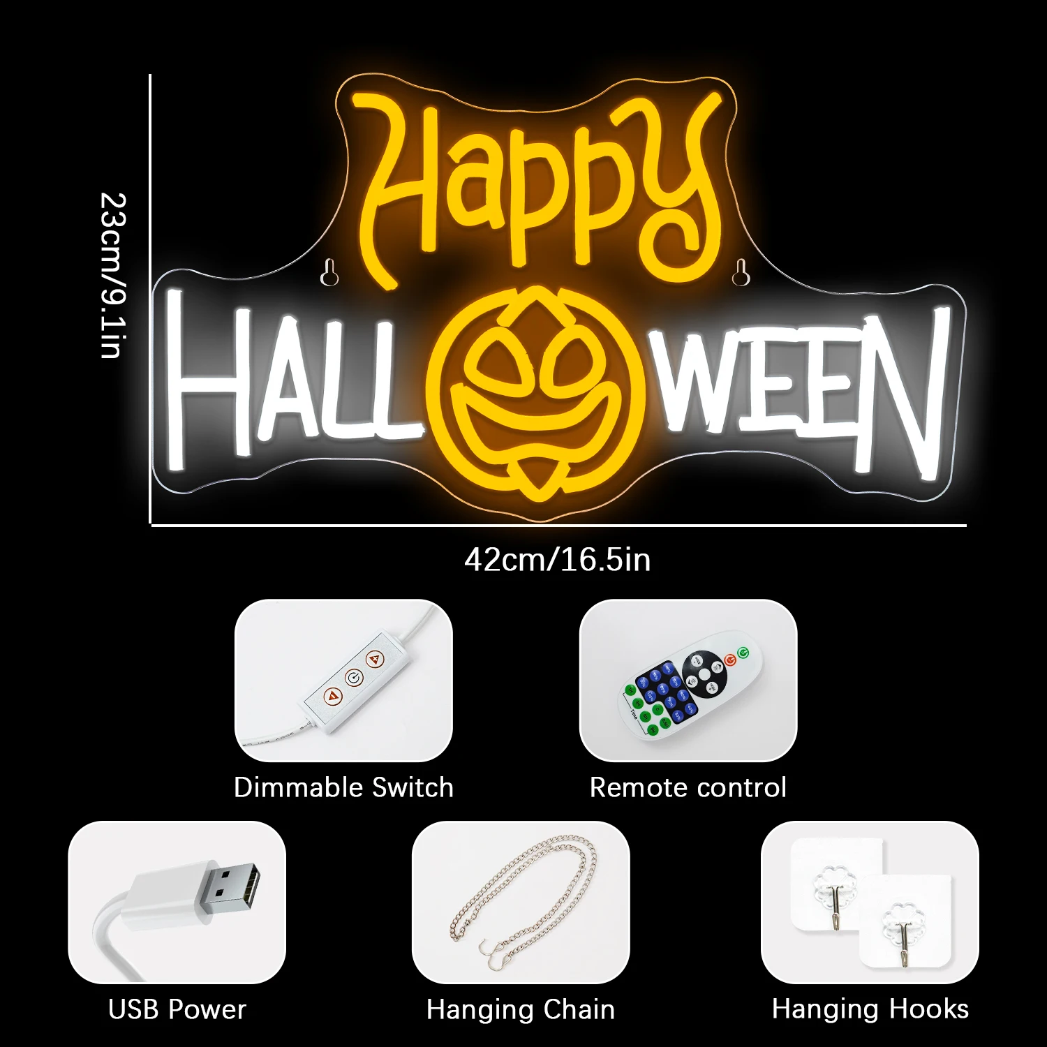 Happy Halloween Neon Led Sign Pumpkin Room Decoration For Party Home Bedroom Bar Club Dimmable Wall Decor With Remote Control