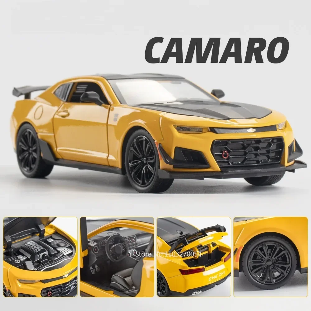 

Scale 1/24 Comaro Toys Model Car Alloy Diecast Sports Cars 4 Doors Opened Rubber Tires Sound Light Pull Back Toy for Kids Gifts
