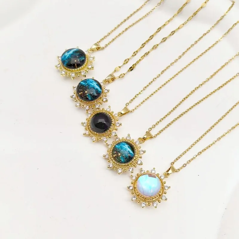1 Pcs Steel Necklace Copper Pendant Starry Sky Series Sun Styling Collarbone Chain Women's Girls' Elegant Accessories