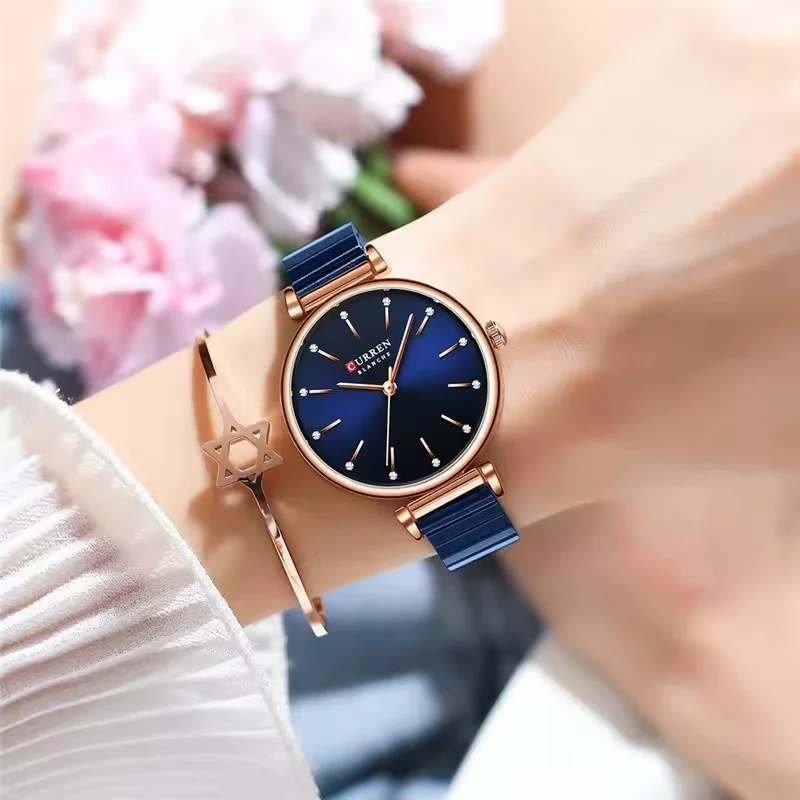 Reloj CURREN 9081 exquisito de cuarzo para mujer, reloj redondo de plata y oro, reloj de lujo informal a la moda para mujer, relojes de mujer