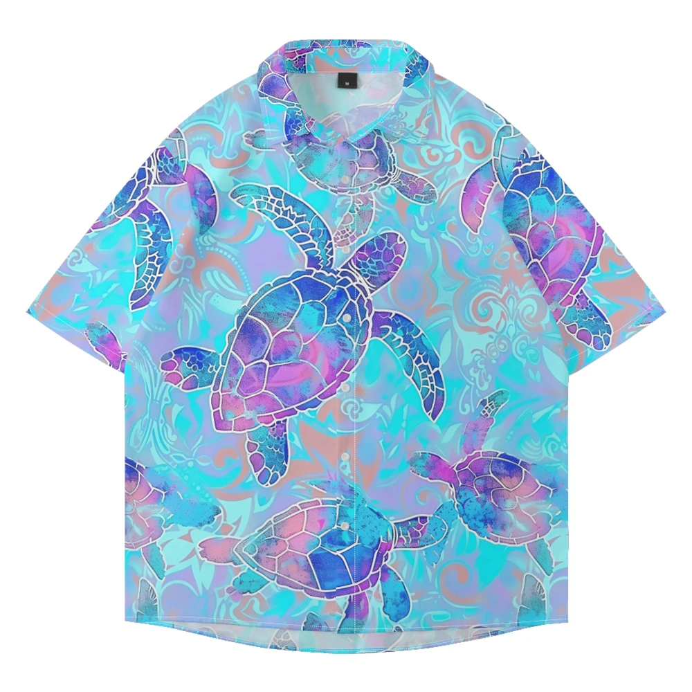 Summer casual large size short-sleeved shirt psychedelic turtle pattern loose trend single-breasted button fashion shirt