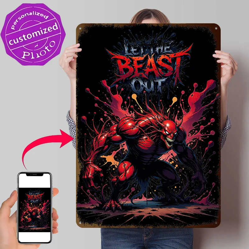 Let the Beast Out 3D Printed Texture Poster Personalized Wall Art Retro Metal Tin Signs for Vintage Decoration Room House Decor