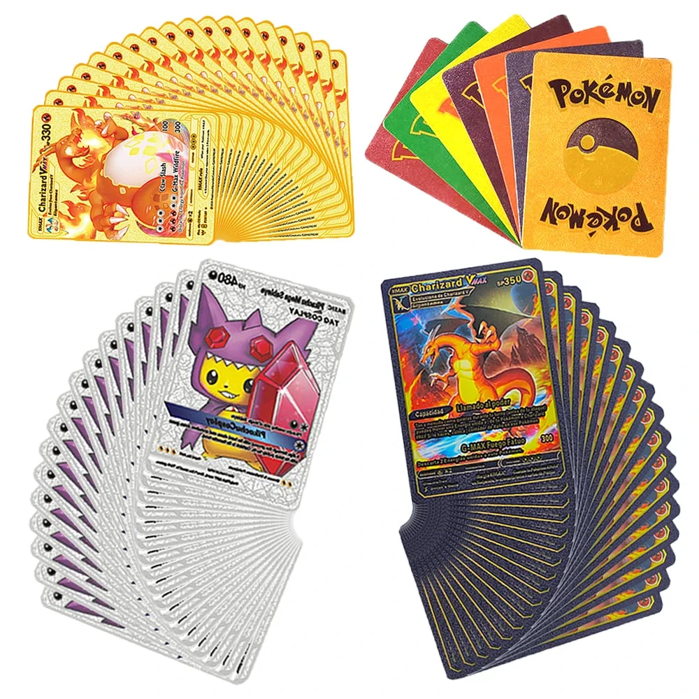 Cartas de Pokémon de Color dorado para niños, cartas de colección de juego, Charizard, inglés, francés, Vmax, GX