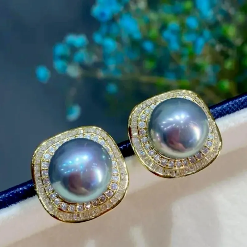 

HOT New Stunning AAAAA 10-11mm South Sea Gray Women's Pearl Stud Earring 925 Silver