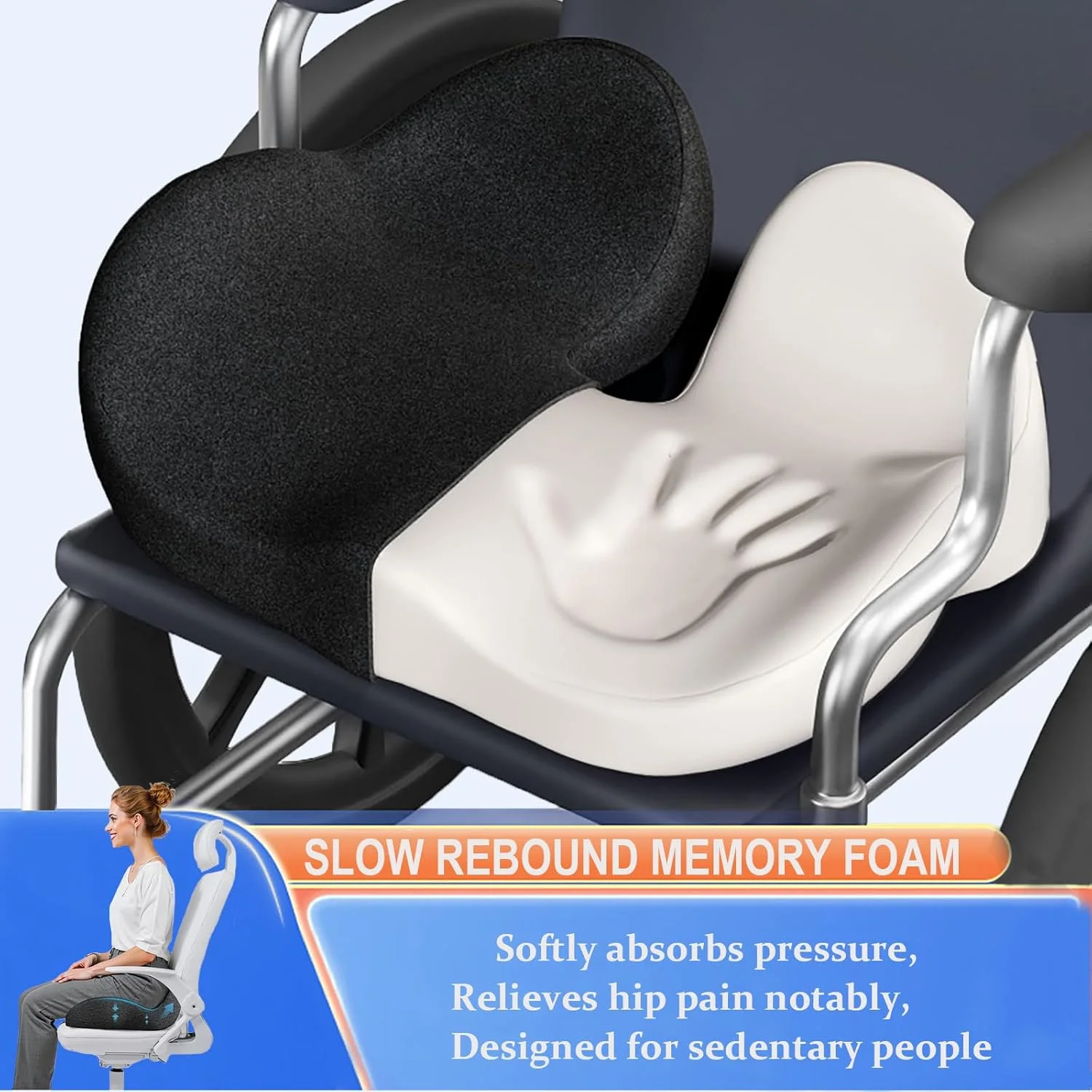 Ergonomic Thickened Memory Foam Seat Cushion for Office Chairs - Heavy-Duty Chair Pad with Removable Cover, Ideal for Lower Back