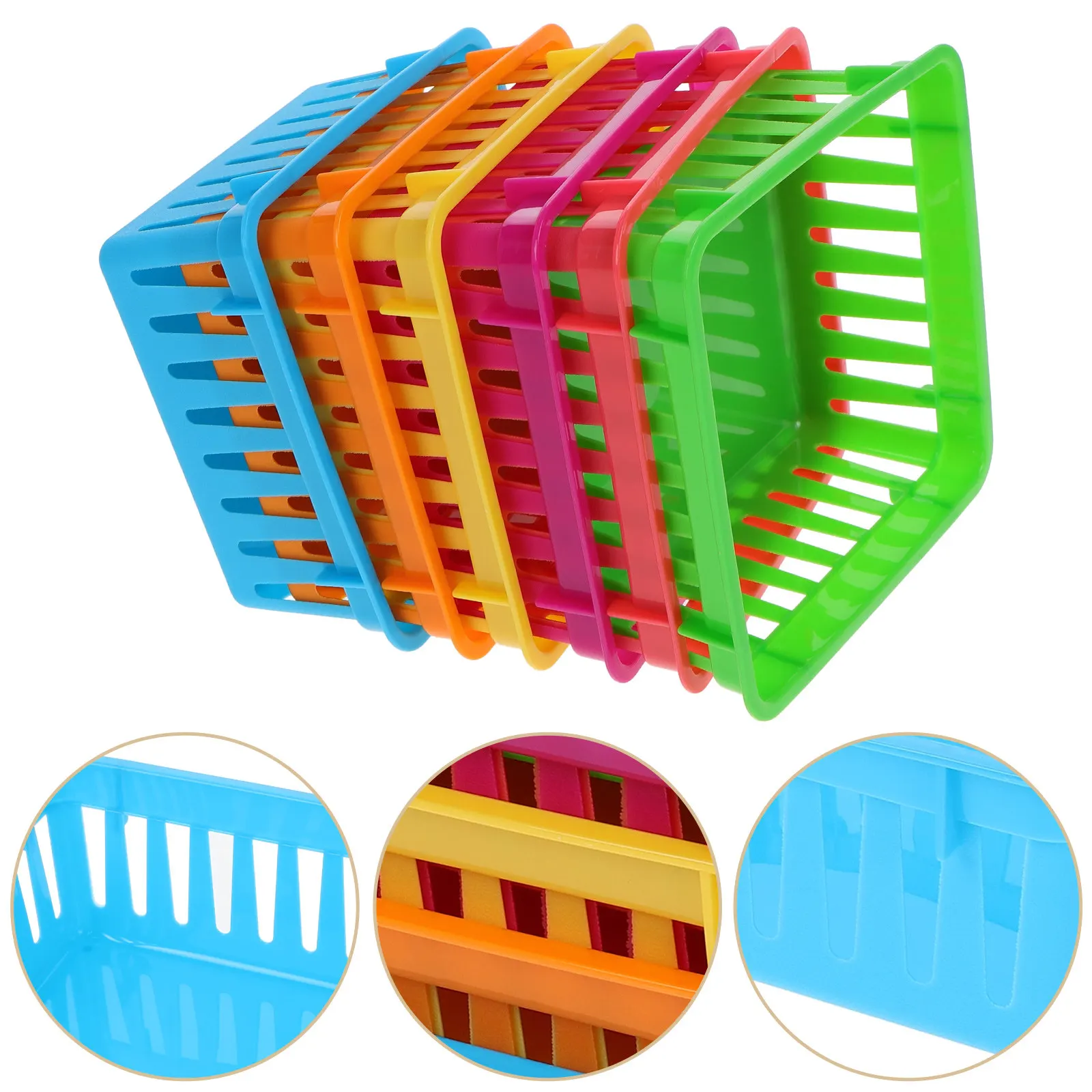 

Набор из 6 пластиковых корзинок для карандашей, маленькие настольные органайзеры, разноцветные лотки для хранения в классе, штабелируемые контейнеры для школы и офиса