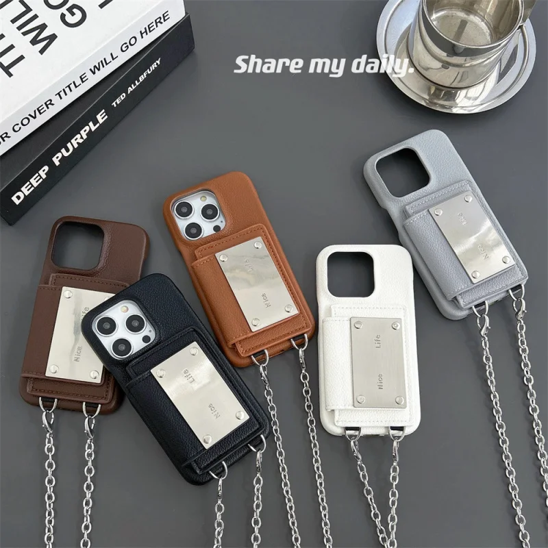 

INSFive-color Chain Card Holder Compatible with Apple Phone CaseiPhone16/15/14Simple Solid Color13/12Niche