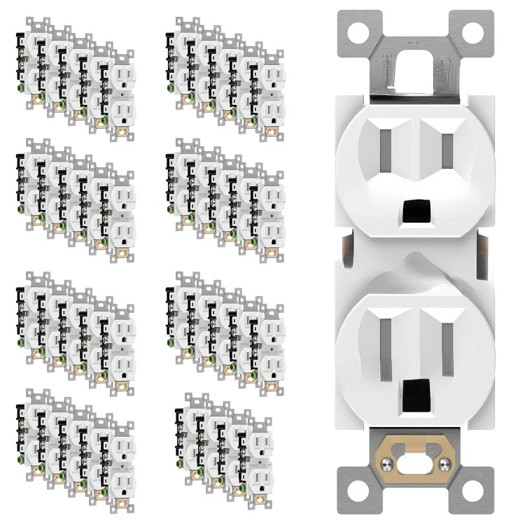 

61580-TR-W-40PCS Duplex Receptacle Outlet, Tamper-Resistant, Residential Grade, 3-Wire, Self-Grounding, 2-Pole,15A 125V