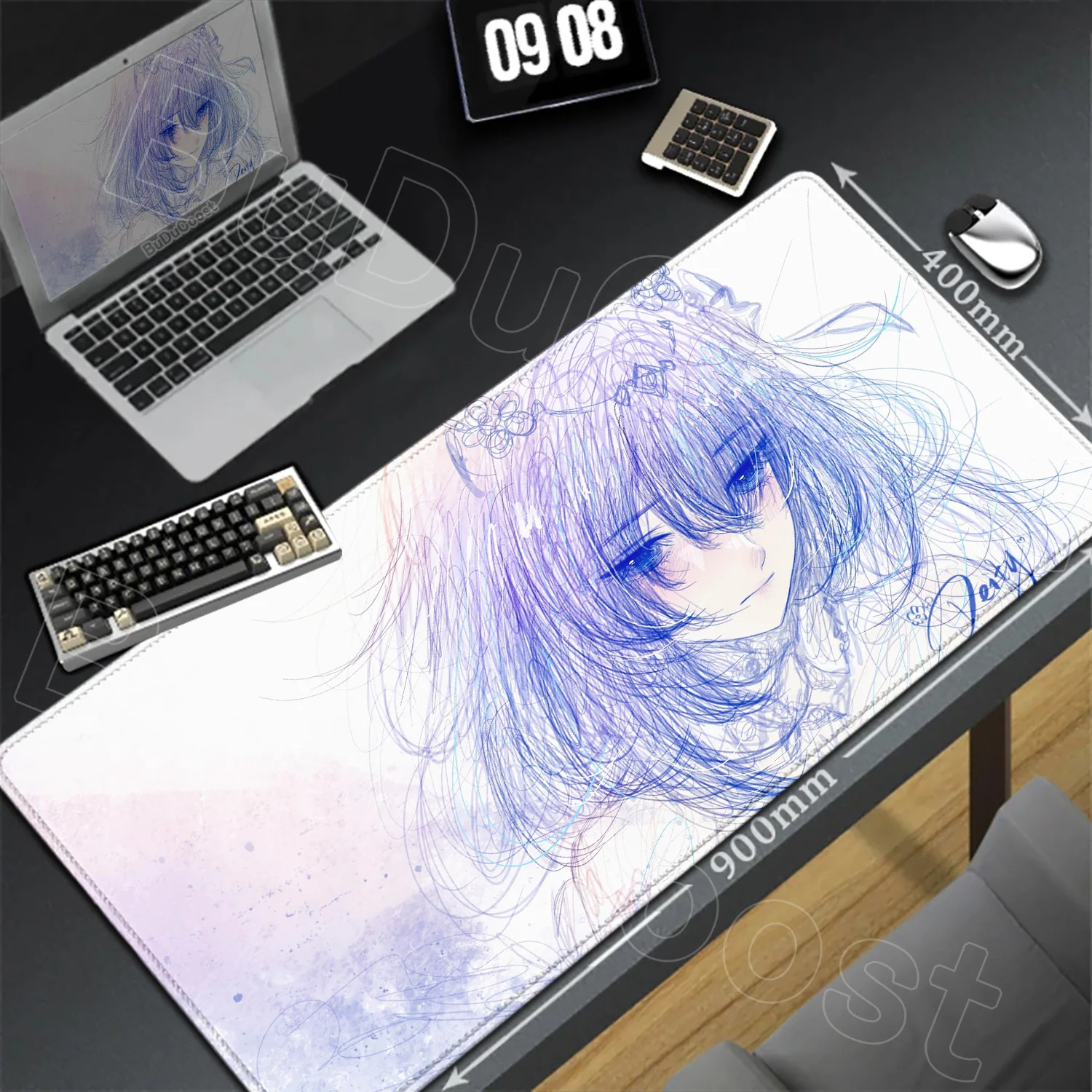

HD Blue and white soft and cute line drawing girl Mouse mat 900 x 400 Pad Computer Mouse Mat Non-slip rubber Carpet Keyboard Mat